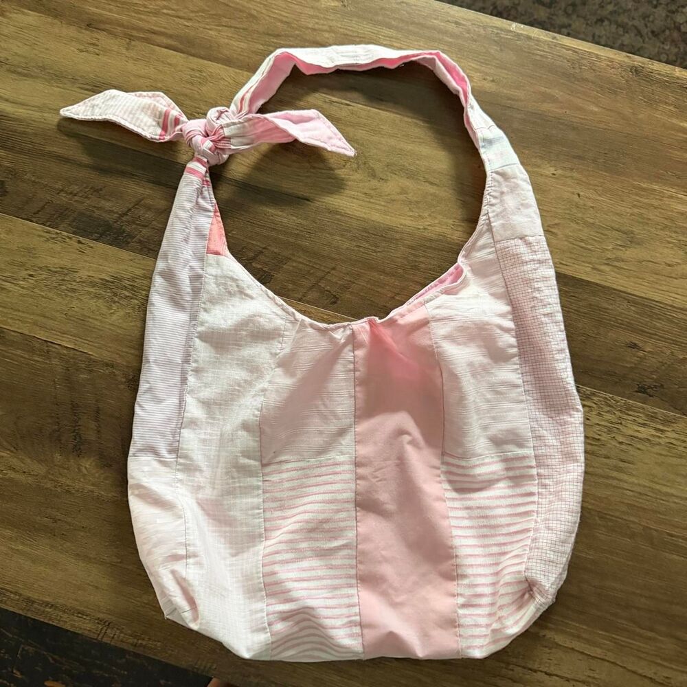 Pale pink handmade bow tote bag